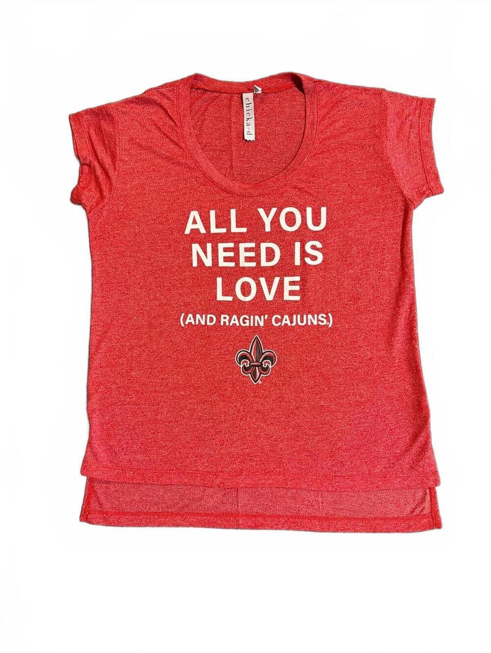 Chicka-d Red 'All You Need Is Love (And Ragin' Cajuns)' Women's T-Shirt Large